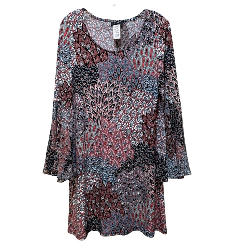 MSK Paisley Print Bell Sleeve Dress Size Large